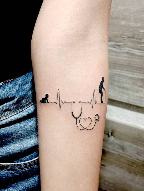 Tatuaje Ekg, Healthcare Tattoo, Stethoscope Tattoo, Ekg Tattoo, Tiny Cross Tattoo, Doctor Tattoo, Nurse Tattoo, Medical Tattoo, Tattoos Infinity