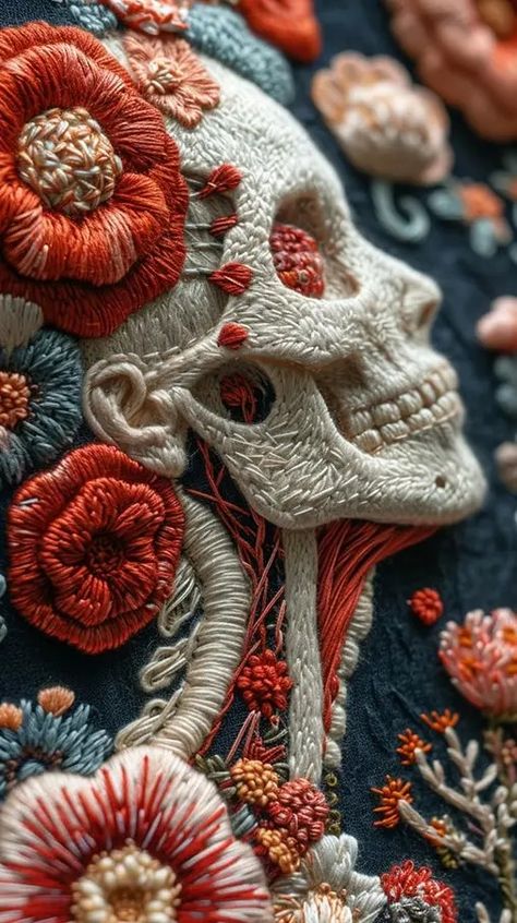 Embroidered Skull, Hand Embroidery Projects, Hand Embroidery Art, Modern Embroidery, Embroidery Craft, Embroidery Fabric, Embroidery Inspiration, Hoop Art, Freelance Illustrator