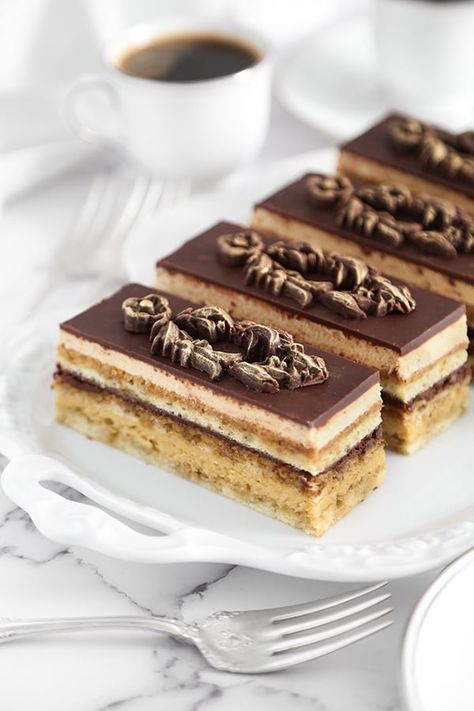 Classic Opera Cake - Sprinkle Bakes French Pastries Shop, Opera Cake, Whiskey Cake, Baking Journal, French Cake, Snacks Healthy, Desserts Vegan, British Baking, Fancy Desserts