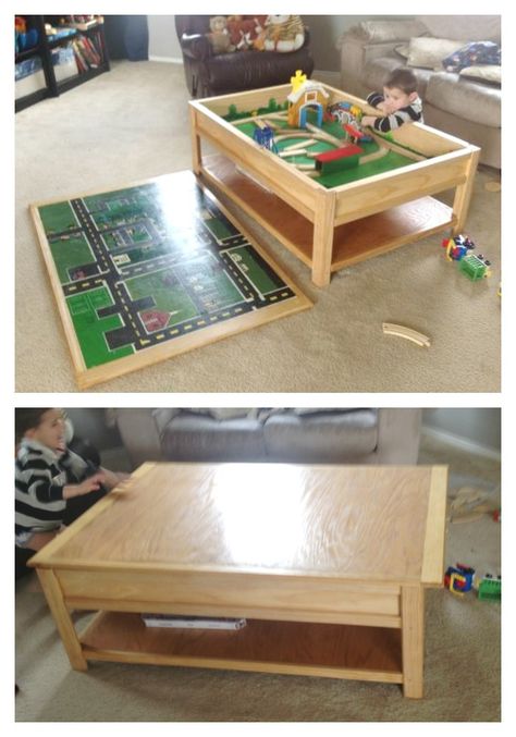 Diy Train Table With Storage, Coffee Table Train Table, Diy Lego Coffee Table, Brio Train Table, Diy Train Table, Kids Train Table, Diy Train, Convertible Coffee Table, Car Table