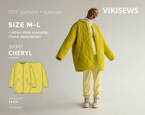 Cheryl Oversized Quilted Jacket Pattern With PDF Tutorial (Size M-L) - Etsy Quilted Jacket Pattern, Oversized Quilt, Jacket Pattern Sewing, Cozy Coats, Coat Patterns, Quilted Coat, Oversized Jacket, Jacket Pattern, Pdf Sewing Patterns