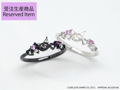 Sanrio Wedding Ring, Kuromi Piercing, Sanrio Rings, Kuromi Ring, Kuromi Jewelry, Kuromi Earrings, Kuromi Stuff, Piercing Jewelry Ideas, Hello Kitty Ring