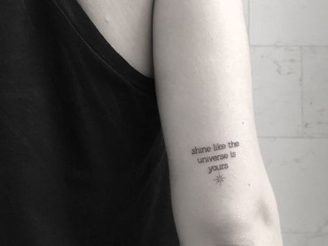 Travel tattoo inspiration Above Elbow Tattoo, Arm Tattoos Lettering, Self-love Tattoo Ideas, Wörter Tattoos, Universe Tattoo, Self Love Tattoo, Elbow Tattoos, Family Tattoos, Word Tattoos