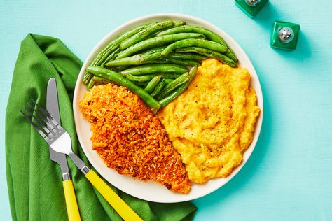 Cheddar Crusted Chicken, Meal Kits, Roasted Green Beans, Crusted Chicken, Roasted Broccoli, Hello Fresh, Meal Kit, Mashed Sweet Potatoes, Roasted Potatoes