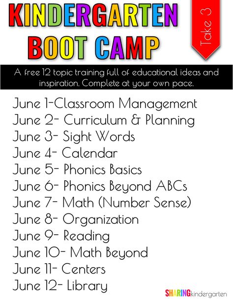 FREEBIE Boot Camp 3 Bootcamp Ideas, Open Educational Resources, Teaching Sight Words, Kindergarten Art Projects, Math Number Sense, Curriculum Planning, Kindergarten First Day, Teacher Organization, Kindergarten Art