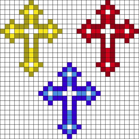 Decorative Cross Perler Bead Pattern | Bead Sprites | Misc Fuse Bead Patterns Perler Beads Cross, Cross Perler Beads, Cross Pixel Art, Perler Beads Minecraft, Tiny Perler Bead Patterns, Brain Juice, Melt Beads, Decorative Cross, Catholic Beliefs