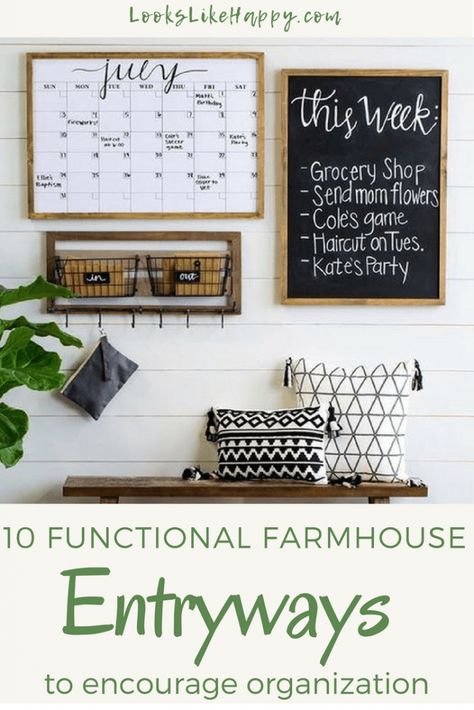 Functional Farmhouse, Farmhouse Office Decor, Home Command Center, Family Command Center, Back To School Organization, Farmhouse Entryway, Design Apartment, Command Center, School Organization