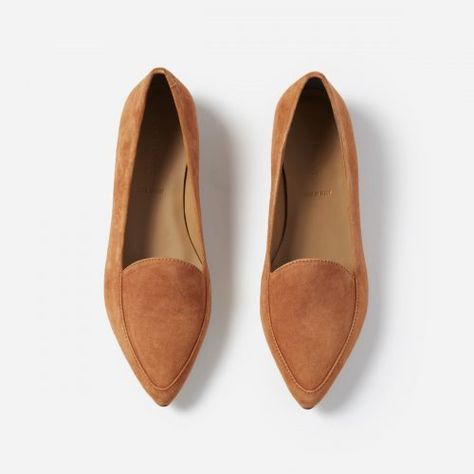 Pointed Toe Leather Loafers, Cognac Flats, Cognac Shoes, How To Have Style, Pointed Loafers, Pointed Flats Shoes, Leather Flats Women, Pointy Shoes, Everlane Shoes