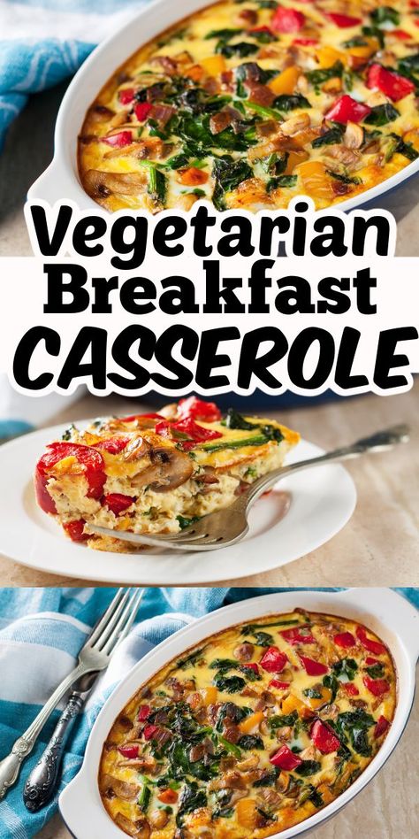 Easy Vegetarian Breakfast, Vegetarian Breakfast Casserole, Healthy Vegetarian Breakfast, Vegetarian Brunch, Yummy Casserole Recipes, Vegetarian Casserole, Vegetarian Breakfast Recipes, Healthy Breakfasts, Yummy Casseroles