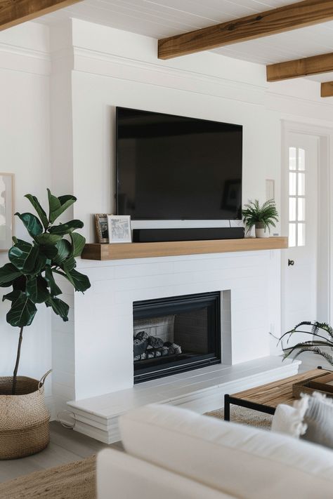 Floor To Ceiling Fireplace With Tv, Fireplace Below Tv, Basement Electric Fireplace Ideas, Fireplace Mantle With Tv, Off Center Fireplace With Tv, Narrow Fireplace, Tv Next To Fireplace, Fireplace And Tv Wall Ideas, Tv Mounted Over Fireplace