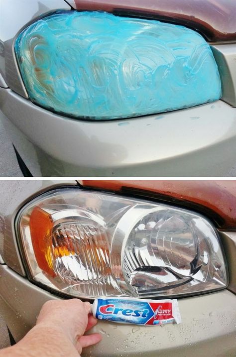 Headlight Restoration via Crest toothpaste!   Yesterday that head light was 50% covered with green tarnished film. I applied toothpaste after sun went down and rubbed it in this morning for 5 minutes. Total process took less than 8 minutes for both headlights. Locally companies wanted $65 to do what simple toothpaste could do. It’s not back to 100% factory new condition but I’m well pleased with results for half a tube of toothpaste. Clean Headlights On Car, Clean Headlights, Uses For Toothpaste, Cleaning Cars, Crest Toothpaste, How To Clean Headlights, Headlight Restoration, Car Head, Deep Cleaning Tips