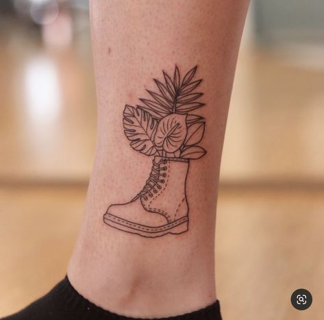 Hiking Boots Tattoo, Hiking Boot Tattoo, Boot With Flowers, Plant Tattoo, Flowers Tattoo, Hiking Boot, Dreamcatcher Tattoo, Flower Tattoos, Hiking Boots