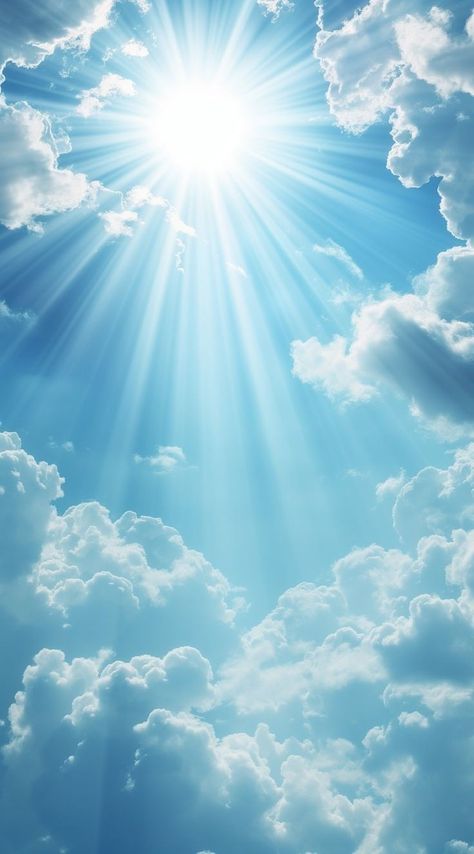 Sky With Sun And Clouds, Heaven Pictures Backgrounds, Clouds With Sun Rays, Sun Rays Through Clouds, Heavenly Background, Heaven Background, Christian Background Images, Blue Sky White Clouds, Heaven Pictures