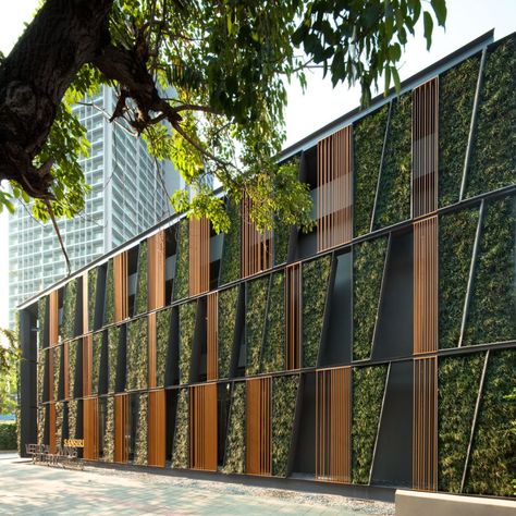 Reflecting Pond, Green Wall Design, Facade Ideas, Vertical Garden Design, Green Facade, Facade Architecture Design, Vertical Garden Wall, House Facade, Vertical Gardens