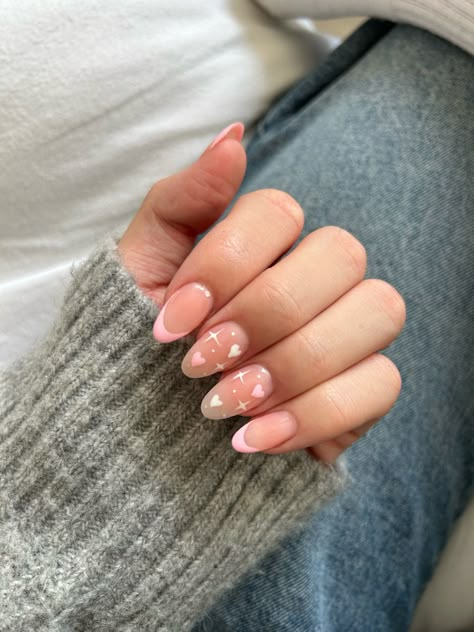 Almond Nails Cute, Valentine Nails Pink, Acrylic Nails Almond Shape, Almond Gel Nails, Girly Acrylic, Milky Nails, Nail Looks, Graduation Nails, February Nails