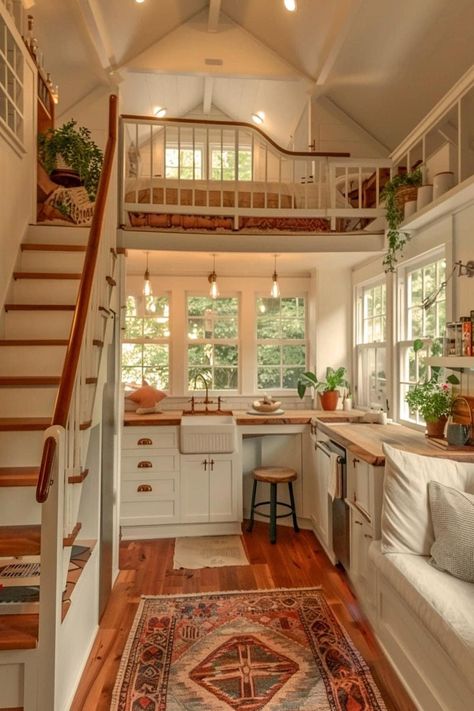 Tiny House Cottage, Tiny House Bedroom, Small Cottage Homes, Small Tiny House, Tiny House Loft, Mini Home, Tiny House Inspiration, Dream House Rooms, A Frame House