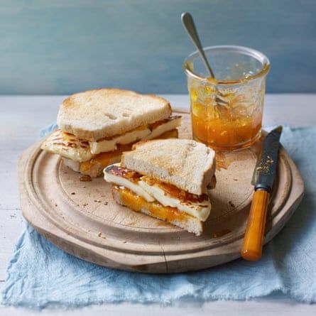 Halloumi and apricot jam sandwich by Georgina Hayden | Sandwiches | The Guardian Sausage Egg Sandwich, Claire Ptak, Crab Sandwich, Jam Sandwich, Best Sandwich Recipes, Best Sandwiches, Rick Stein, Pickled Cabbage, Crispy Pork Belly