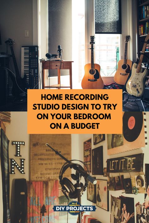 Assuming you have all the musical instruments and recording materials you need, it’s time to have a home recording studio design that can fit your needs and can be easy on the pocket for your bedroom! 🎸🎧💻 Click the pin to check out the full #DIYProjects guide! Music Studio Home Ideas, Home Music Recording Studio, Bedroom Music Studio Ideas, Bedroom Studio Music, Small Recording Studio Design, Home Recording Studio Design, Music Room Aesthetic, Music Studio Room Design, Studio Recording Room