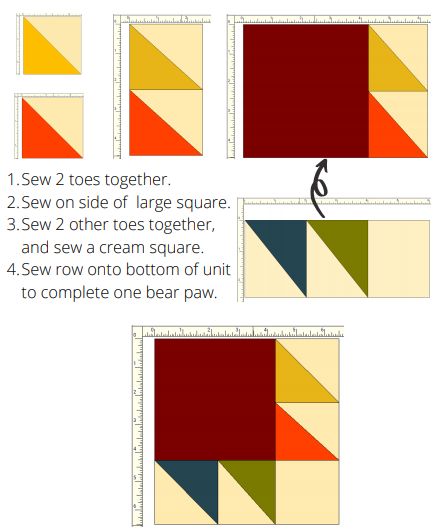 Scrappy Miniature Bear's Paw Quilt Pattern Bear Claw Quilt Pattern, Bear Paw Quilt Pattern, Bear Claw Quilt, Bear Paw Quilt, House Quilt Patterns, Mini Quilt Patterns, Bear Quilts, Bear Claw, Quilt Tutorial