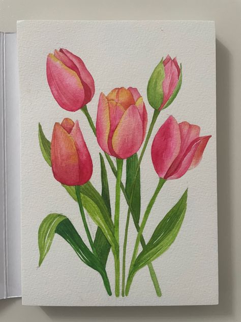 flower painting Tulip Flower Drawing, Tulip Drawing, Watercolor Flower Illustration, Brush Pen Art, Tulip Painting, Watercolor Tulips, Girl Drawing Sketches, Watercolor Flower Art, Acrylic Painting Techniques