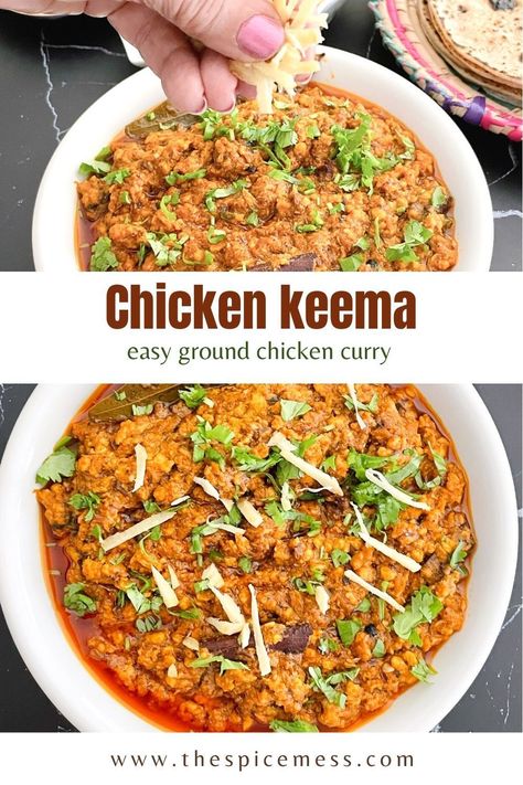 This easy Chicken Keema Curry recipe is the perfect quick and tasty weeknight meal. Spicy ground chicken with aromatic spices and minimal effort—dinner is served! Ground Chicken Curry Recipes, Curry Ground Chicken, Chicken Keema Recipe Indian, Ground Chicken Curry, Chicken Keema Recipe, Keema Curry Recipe, Beef Keema, Keema Curry, Chicken Keema