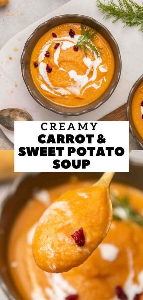 Carrot And Sweet Potato Soup, Carrot And Sweet Potato, Sweet Potato Carrot Soup, Lifestyle Of A Foodie, Carrot Soup Recipes, Sweet Potato Soup Recipes, Hearty Dinner Recipes, Potato Soup Recipe, Carrot Soup