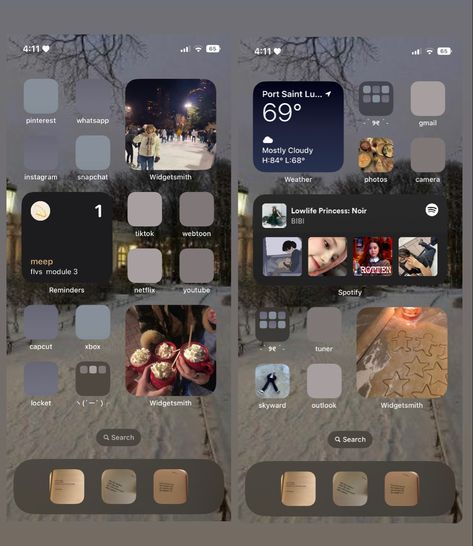 Winter Phone Widgets, Winter Aesthetic Phone Layout, Soft Homescreen Layout, Winter Home Screen Aesthetic, Winter Themed Home Screen, Phone Themes Winter, Winter Homescreen Aesthetic, Christmas Phone Setup, Winter Ios 16 Homescreen