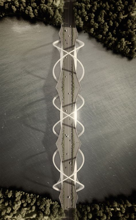 DNA-Shaped Suspension Bridge Inspired by Olympic Games' Five Rings Bridges Architecture, Architecture Panel, Genius Loci, New Architecture, Contemporary Exterior, Contemporary Garden, Pedestrian Bridge, Bridge Design, Contemporary Farmhouse