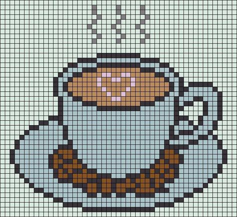 Coffee Alpha Pattern, Food Alpha Pattern, Coffee Pixel Art, Food Pixel Art, Pixel Coffee, Coffee Cross Stitch Pattern, Coffee Cross Stitch, Pixel Art Food, Food Keychain