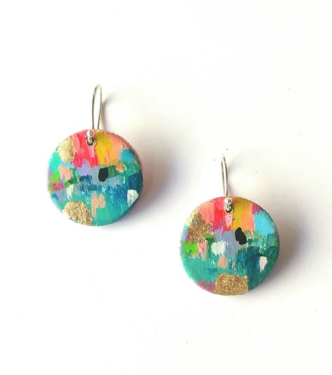 Minimalist Jewelry Earrings, Geode Earrings, Hand Painted Earrings, Polymer Clay Jewelry Diy, Painted Earrings, Painted Jewelry, Birds Of A Feather, Hand Painted Jewelry, Clay Jewelry Diy