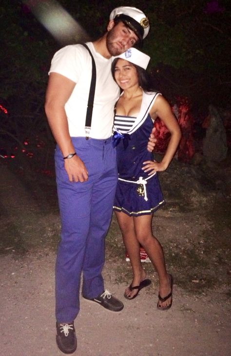 Couples Halloween sailor and captain costume Boat Captain Halloween Costume, Captain And Sailor Couple Costume, Sailor Couple Costume, Sailor Costume Diy, Convocation Ideas, Sailor Halloween Costumes, Under The Sea Costumes, Sailor Halloween, Sailor Birthday