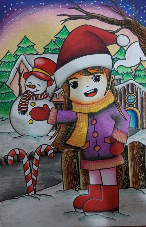 Oil Pastel Christmas, Scenery Drawing For Kids, Winter Drawings, Pastel Christmas, Christmas Drawing, Diy Canvas Art Painting, Art Drawings For Kids, Art Drawings Sketches Simple