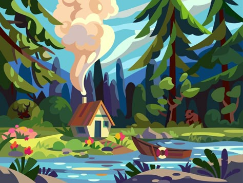 Forest House by Igor Ianchenko Ahri Wallpaper, 동화 삽화, Posca Art, Forest Illustration, House Illustration, Graphic Design Lessons, Cabin In The Woods, Vector Art Illustration, Fantasy Art Landscapes