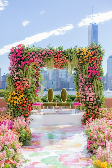 13 Summer Color Wedding Palettes We Can't Stop Thinking About. Discover creative ways to incorporate these color schemes into your celebration. Mandap Decoration, Mandap Design, Wedding Color Palette Summer, Wedding Mandap, Boda Mexicana, Summer Wedding Colors, Outdoor Wedding Decorations, Indian Wedding Decorations, Wedding Stage