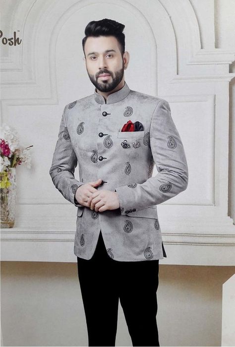 Mens designer wedding wear indo western jodhpuri suit. Indian Wedding Suits Men, Jodhpuri Suits For Men, Jodhpuri Suit, Mens Wear Wedding, Groom Dress Men, Gents Kurta Design, Blazer Outfits Men, Formal Men Outfit, Mens Kurta Designs