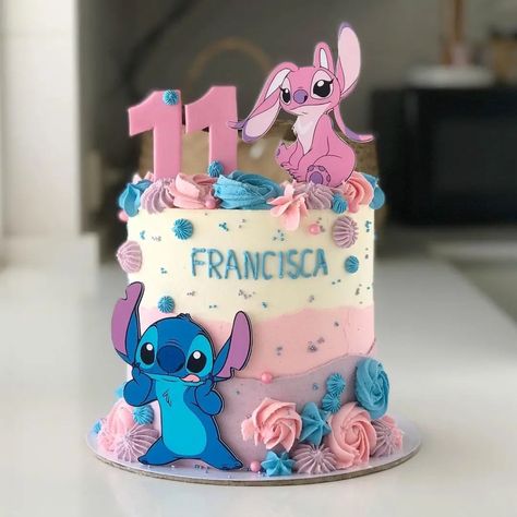 Pink Stitch Birthday Party, Lilo And Stitch Birthday Cake Ideas, Cute Stitch Birthday Ideas, Birthday Party Stitch, Stitch Birthday Cake Easy, Stitch Cake Ideas Birthday Parties, Easy Stitch Birthday Cake, Easy Stitch Cake Ideas, Cake Designs Stitch