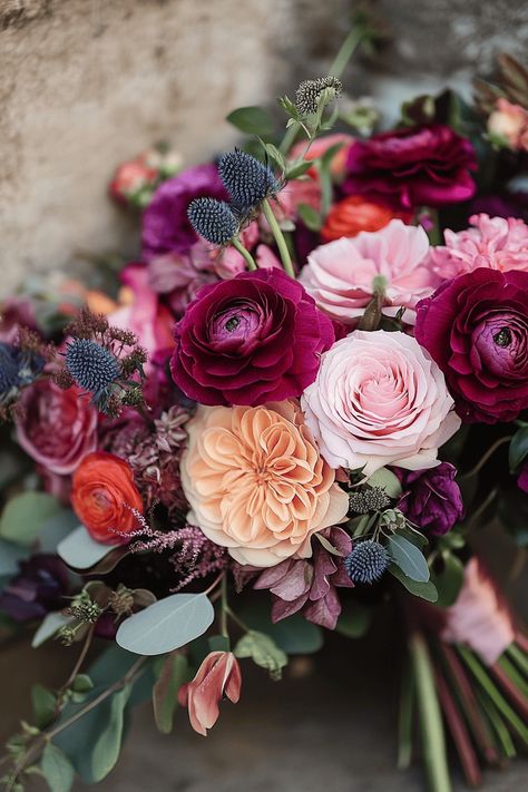 Jewel Tone Wedding bouquet Jewel Tone Wedding Bouquet, Plum Wedding Bouquet, Moody Wedding Flowers, Jewel Tone Wedding Flowers, Bright Wedding Bouquet, Purple Flower Bouquet, Blush Wedding Colors, Purple Bouquets, Berry Wedding