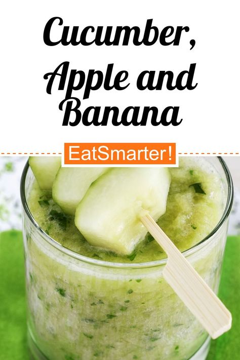 Erfrischend und leicht: Cucumber, Apple and Banana Smoothie - few calories - quick recipe - simple dish - So healthy is the recipe: 8.9/10 | A recipe idea by EAT SMARTER | diet, Ape Diet, Detox Diet, Fat-Burner Diet, non-alcoholic, Vitamin-rich, Vegetable Juice, Smoothie, Apple Smoothie, banana smoothie, Cucumber smoothie, Herb #greensmoothie #healthyrecipes Cucumber Banana Smoothie, Cucumber Smoothie Recipes, Smoothie Recipes Apple, Smoothie Recipes Banana, Apple And Banana Smoothie, Smoothie Cucumber, Banana Smoothie Recipes, Smoothie Apple, Apple And Banana