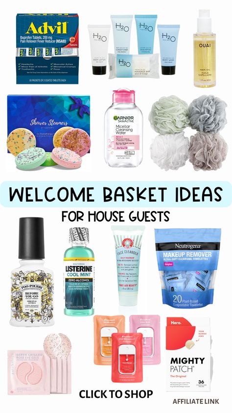 Step up your hosting game and create a welcome basket next time you have house guests. Here are a few ideas for items you come put in your guest bedroom welcome basket. Guest Bath Basket, Guestroom Basket Ideas, Welcome Basket Ideas For Guests, Christmas Guest Basket, Welcome Gift Basket House Guests, Houseguest Welcome Basket Goodies, Guest Baskets Welcome Bedrooms, Welcome Gifts For Guests Home, Guest Toiletries Basket