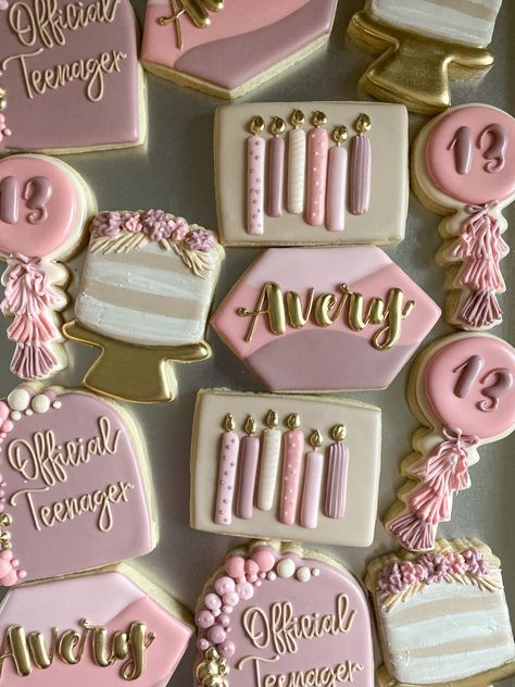 Pink Party Cookies, 23 Birthday Cookies, Cake Shaped Cookies Decorated, Pink Iced Cookies, Birthday Cookie Ideas For Women, 22 Birthday Cookies, 18th Cookies, Birthday Cookies Decorated Woman Simple, Cookie Designs Birthday