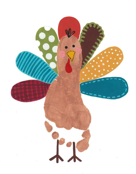 Footprint turkey - cut feathers with scrapbook paper...this would be cute on a shirt for Thanksgiving Reindeer Pictures, Footprint Turkey, Hands Artwork, Thanksgiving Turkey Craft, Thanksgiving Craft, Footprint Crafts, Turkey Crafts, Turkey Craft, Footprint Art