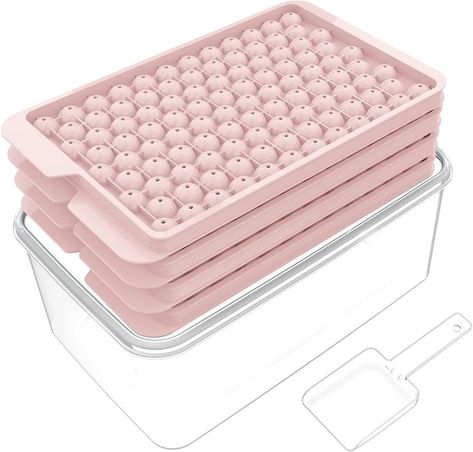 Lamesa Mini Ice Cube Trays for Freezer(4 Pack), Tiny Ice Cube Tray with Lid and Bin, 104x4 PCS Crushed Ice Trays Easy Release, Bpa Free for Chilling Drinks Coffee Cocktail(Ice Bin & Ice Scoop)(pink) Tiny Ice Cube Tray, Mini Ice Cube Tray, Flavored Ice Cubes, Round Ice Cubes, Small Storage Containers, Ice Bin, Chill Drinks, Ice Ball Maker, Round Ice