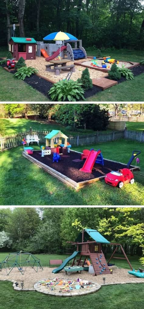 30+ Breathtaking Backyard Ideas Will Blow Your Kids' Minds (Fun & Easy) Kid Friendly Outdoor Spaces, Raised Play Area, Backyard Ideas On A Budget For Kids, Kids Backyard Ideas On A Budget, What To Put Under Playset, Diy Backyard Play Area Ideas, Outside Play Area For Toddlers, Play Structure Landscaping, Small Yard Play Area For Kids