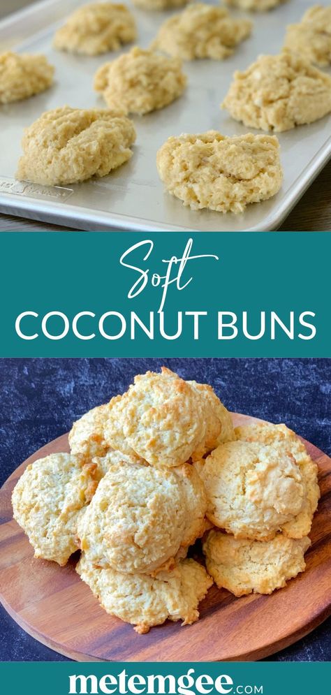 Rich Coconut Buns are one of my favorite afternoon snacks from my childhood. These buns are very similar to scones in how they are made, but no one ever calls them scones. Caribbean Bakes, Apple Rose Pie, Pineapple Pastry, Coconut Buns, Guyanese Recipes, Trini Food, Coconut Muffins, Coconut Pie, Almond Extract