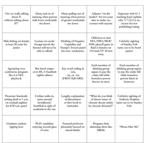 Academic Conference Hotel Bar Bingo - McSweeney’s Internet Tendency Academic Conference, Conference Hotel, Hotel Bar, Bingo, Authors, Internet, Hotel, Marketing, Bar