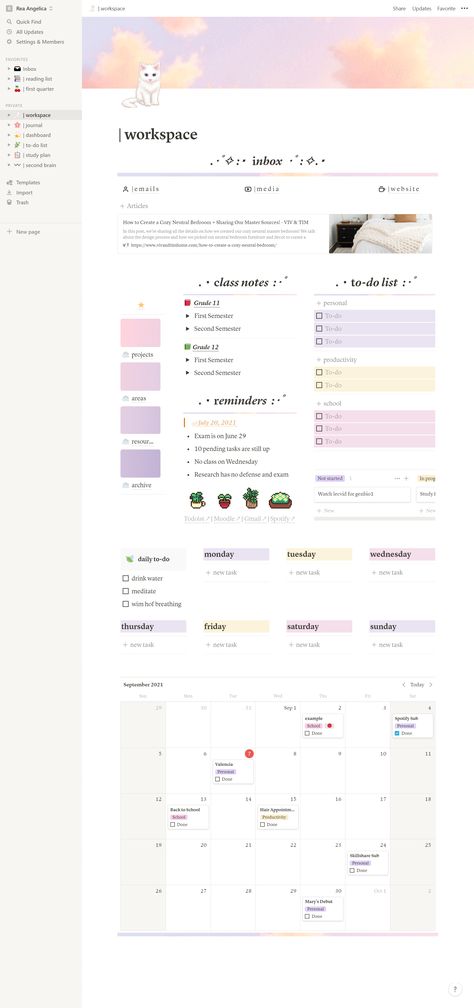 Learning Template, Template Notion, School Template, Digital Organization, Notes Inspiration, Notion Template, Aesthetic Template, School Study Tips, Journal Template