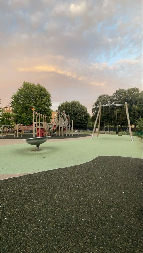 #london #summer #playground #heat #vacation #outdoor #outside #green #swing #sliding #slides #sunset #sky #grassland Park Playground Aesthetic, Aesthetic Playground, Playground Aesthetic, Playground Pictures, Park Swings, 2025 Ideas, Play Park, Park Aesthetic, Book Thief