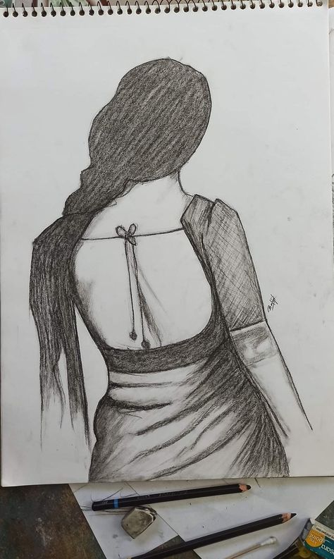 Women In Saree, Butterfly Art Drawing, Sketch Images, Abstract Pencil Drawings, Tools Drawing, Saree Wearing, Women Back, Slow Songs, Pencil Sketch Images