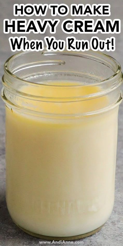 Homemade Heavy Cream Recipe. Looking for a quick substitute for heavy cream? Try this easy 2-ingredient recipe that's perfect for making rich Alfredo sauce or creamy pasta sauce. Save time and money with this simple homemade alternative! 🥄✨ #recipe #substitute #alfredosauce #heavywhippingcream #pastasauce #homemade How To Make Your Own Heavy Cream, Heavy Cream Diy How To Make, Make Your Own Heavy Cream, Recipe For Heavy Cream, How Do You Make Heavy Cream, Making Heavy Cream From Milk, How To Make Heavy Cream At Home, Diy Heavy Cream Homemade, Homemade Heavy Cream Easy