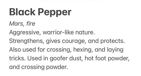 Black Pepper Spiritual Uses, Pepper Spiritual Meaning, Herbs Properties, Spell Crafting, Witchcraft Meaning, Herb Magick, Anti Possession Tattoo, Magick Herbs, Magickal Correspondences